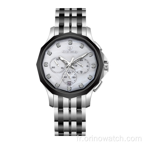 Montre de quartz de chronographe en forme de polygone en acier inoxydable